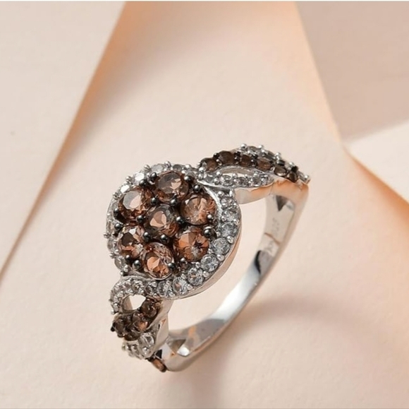 Genuine Brown Andalusite & Zircon 💍 Platinum over Sterling Silver. Sz 5! NEW - Picture 7 of 12